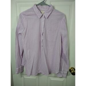 J Crew Woman L Shirt Collared 1/2 Button Long Sleeve Purple White Striped...